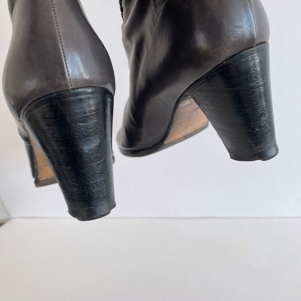 Vintage Salvatore Ferragamo Gray Leather Tall Zip Up Knee-High Boots Size 5 1/2 - Picture 3 of 7